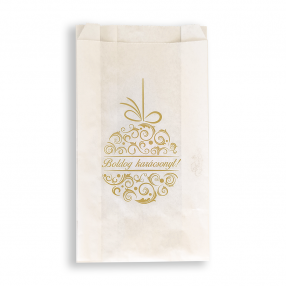 BontaBag 1 kg-os fehér papírtasak arany karácsonyi design mintával - 100 db