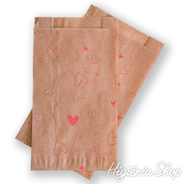 BontaBag 1 kg-os barna papírtasak piros szívecskés design mintával - 100 db