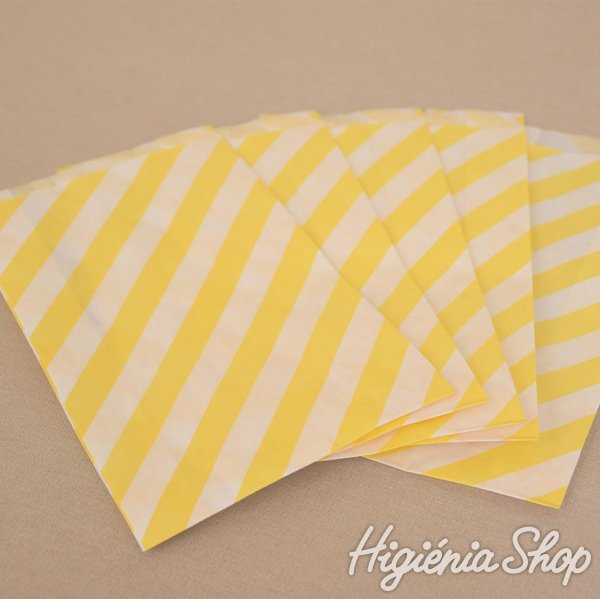 BontaBag 1 kg-os papírtasak sárga csíkos design mintával - 200 db