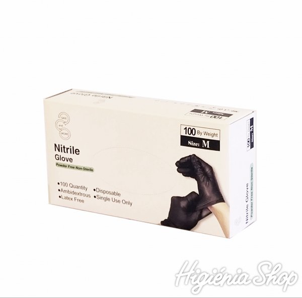Púdermentes kesztyű nitril M-es méret fekete (100 db)